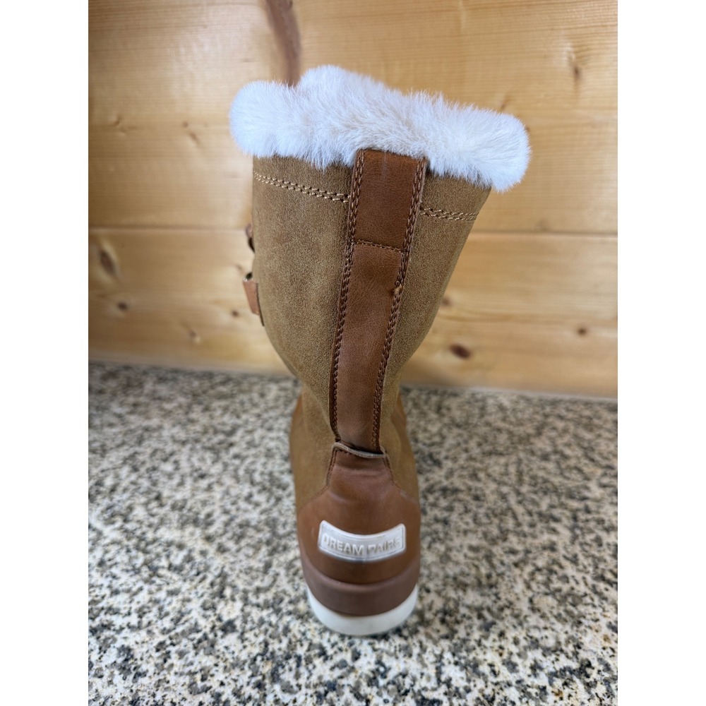 Dream Pairs Womens Mid Calf Snow Boots Tan Brown Faux Fur Trim Lace Up Boots - Picture 7 of 13